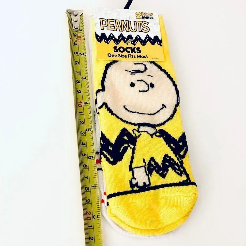 NWT Gorgeous 2 Pack Peanuts OSFM SNOOPY & Charlie Brown White Yellow Ankle Socks